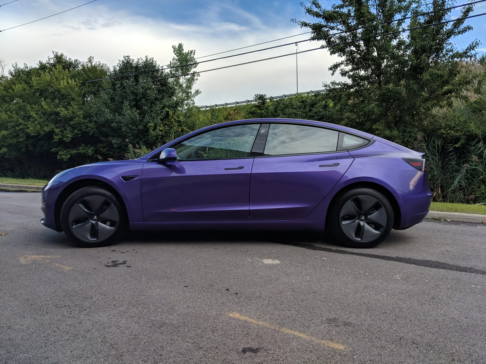Purple Tesla color change wrap by Detroit Wraps